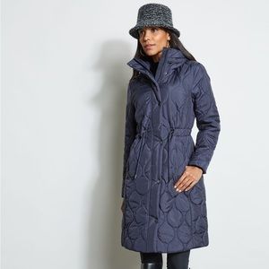 ELIE TAHARI Quilted Lightweight Cinched Puffer Coat, Size Large